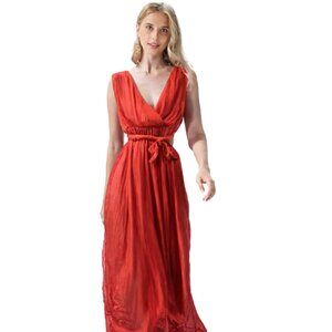 Chic: Merona Rayon Spandex Orange V Neck Maxi Dress Size Medium